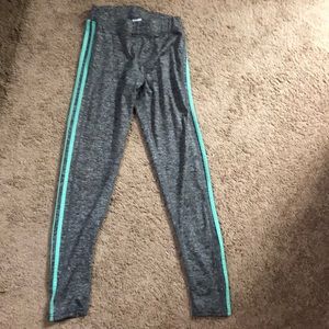 Gray with turquoise striped leggings